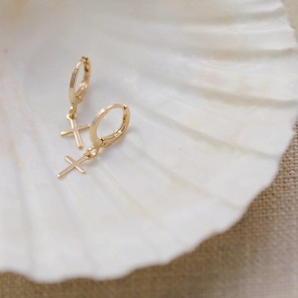 Petite Cross Earrings | 18k Gold Filled - Picture 6 of 9